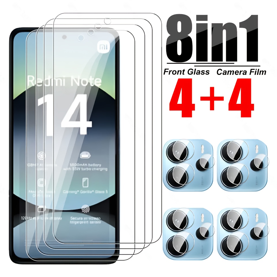 E-shop 8er-Set Kameraobjektivfolie + Displayschutz aus gehärtetem Glas für Xiaomi Redmi Note 14 13 4G 5G 13 Pro 4G 5G Redmi 13 13C 5G 14C 4G A3 und