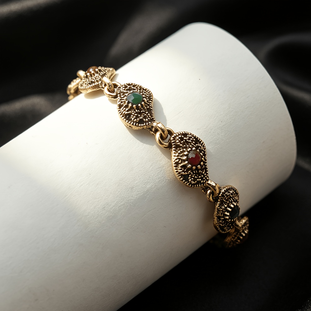 TEMU 1pc Vintage Bohemian Bracelet For Women Inlaid With Red And Green Resin, Unisex, Ideal Accessory For Parties, Travel Vacations And Daily Wear,