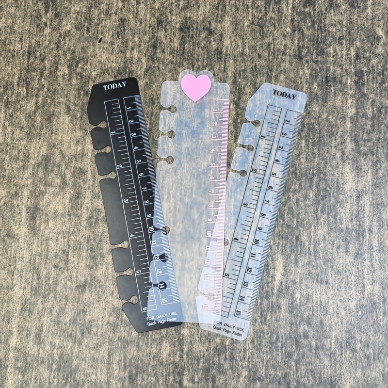 3 Styles A5/a6 6-hole Notebooks Bookmark Straight Ruler, Clear And Black Agenda Plastic Ruler, Cute Pink Love 6-hole Planner Binder Measuring Ruler, Filler Ruler - Durable, Space-