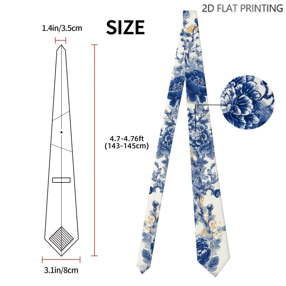 TEMU 1 pièce Nœud papillon élégant à fleurs bleues épanouies - Tissu adapté aux , fêtes, tenues décontractées, cravate à imprimé coloré avec motif,