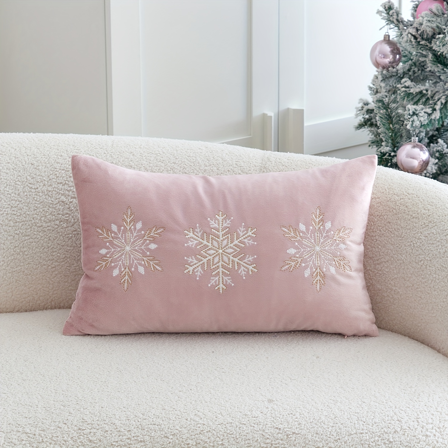 TEMU 1pc Christmas Snowflake Embroidered Pillow Cover, Suitable For Indoor Decoration, Christmas Decorative Pillow Cover, Insert Not Included