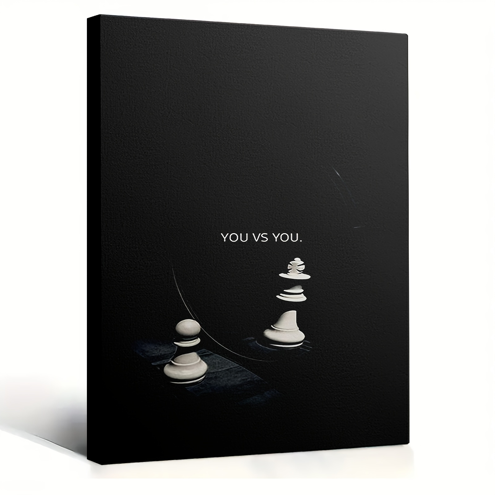 TEMU 2d Flat, 2d Flat, 1pc Framed Canvas Painting - Black And White Chess Strategy Art, Minimalist Self-reflection Decor With "you Vs You" -