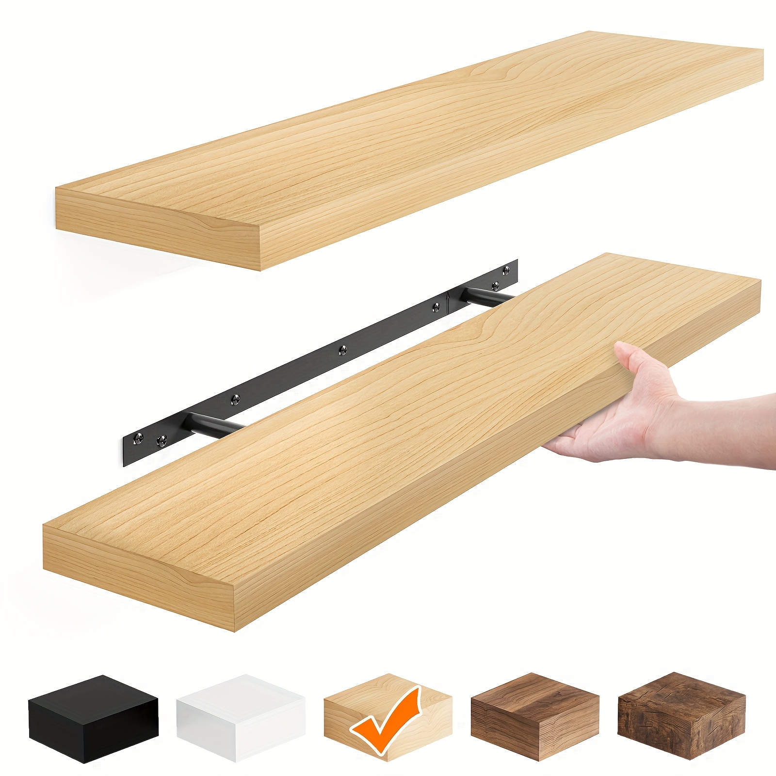 TEMU Tomnk 2pcs Floating Shelves, 22"wood Hanging Shelf For Wall, Mounted Wood Shelves For Kitchen, Storage Over Toilet, Hanging Book Shelf For Wall