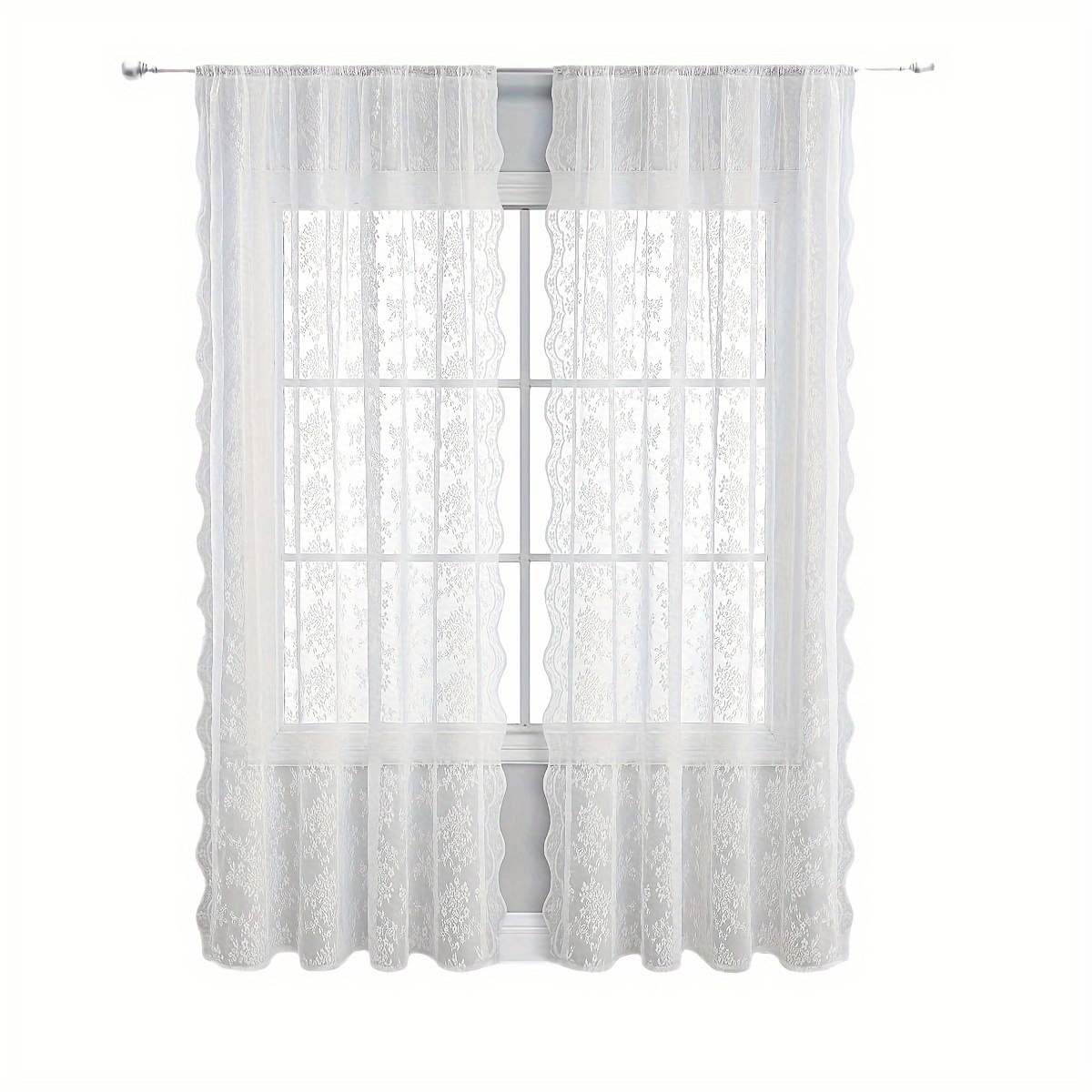 Image of 1pc Vintage Jacquard Lace Curtain - White Floral Sheer Window Drapes With Rod Pocket, 100% Polyester Lightweight Sheer For Living Room & Bedroom, Hand Wash Only, Curtains For Living Room