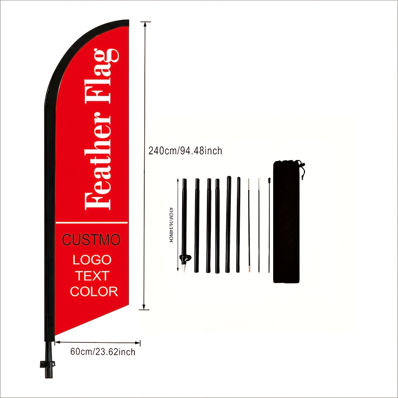 TEMU Customized Personalized Water Drop Flag Set, Outdoor Single-sided, Includes New Portable Metal Flagpole Kit, Logo/image, Durable And