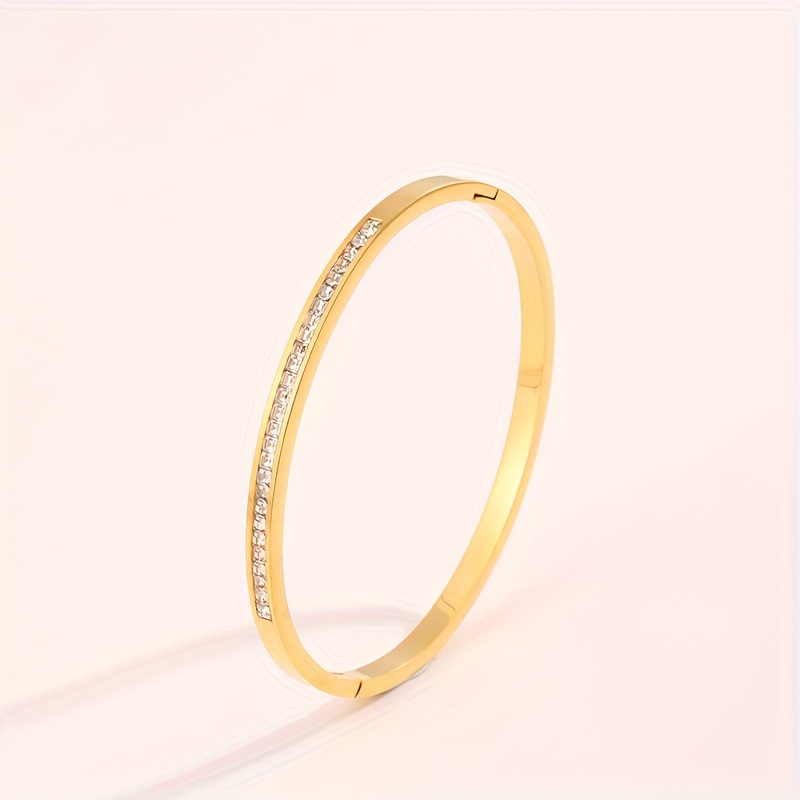 TEMU 1pc, Minimalistiy Single Row Inlaid Sparkling Synthetic Zirconia Stainless Steel Bracelet, Elegant Daily Commuting Bracelet, Daily Commuting