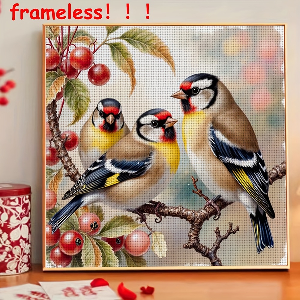 TEMU 1 Kit Complet de Broderie Point de Croix DIY - Oiseaux sur des Branches, Art de l'Aiguille Cadre avec Tissu, Fils et Aiguilles,
