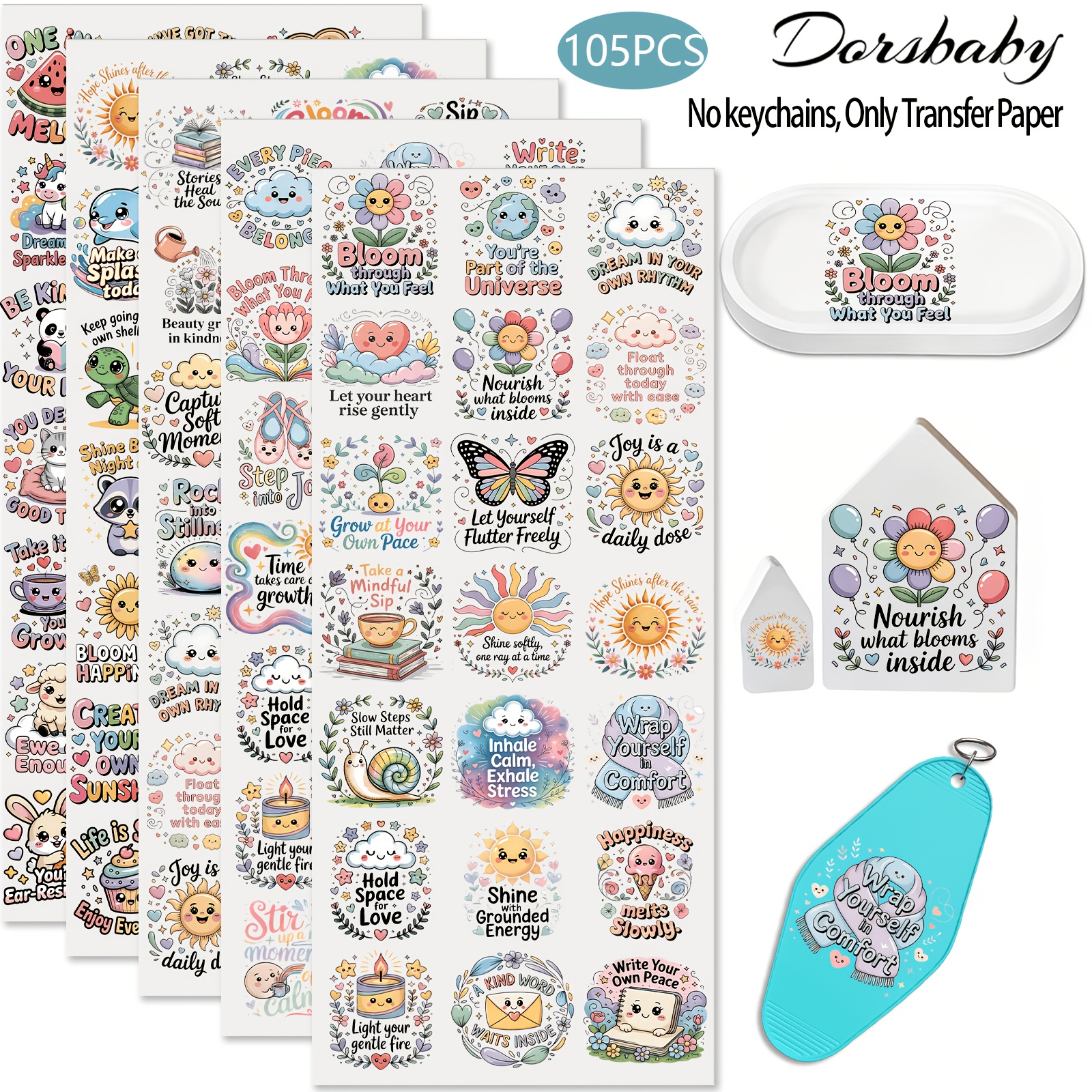TEMU 105 Mental Health Uv Dtf, Colorful Uv Dtf Transfer, High Uv Dtf Transfer Paper, Suitable For Keychains And Mugs Uv Dtf (keychains Not Included,