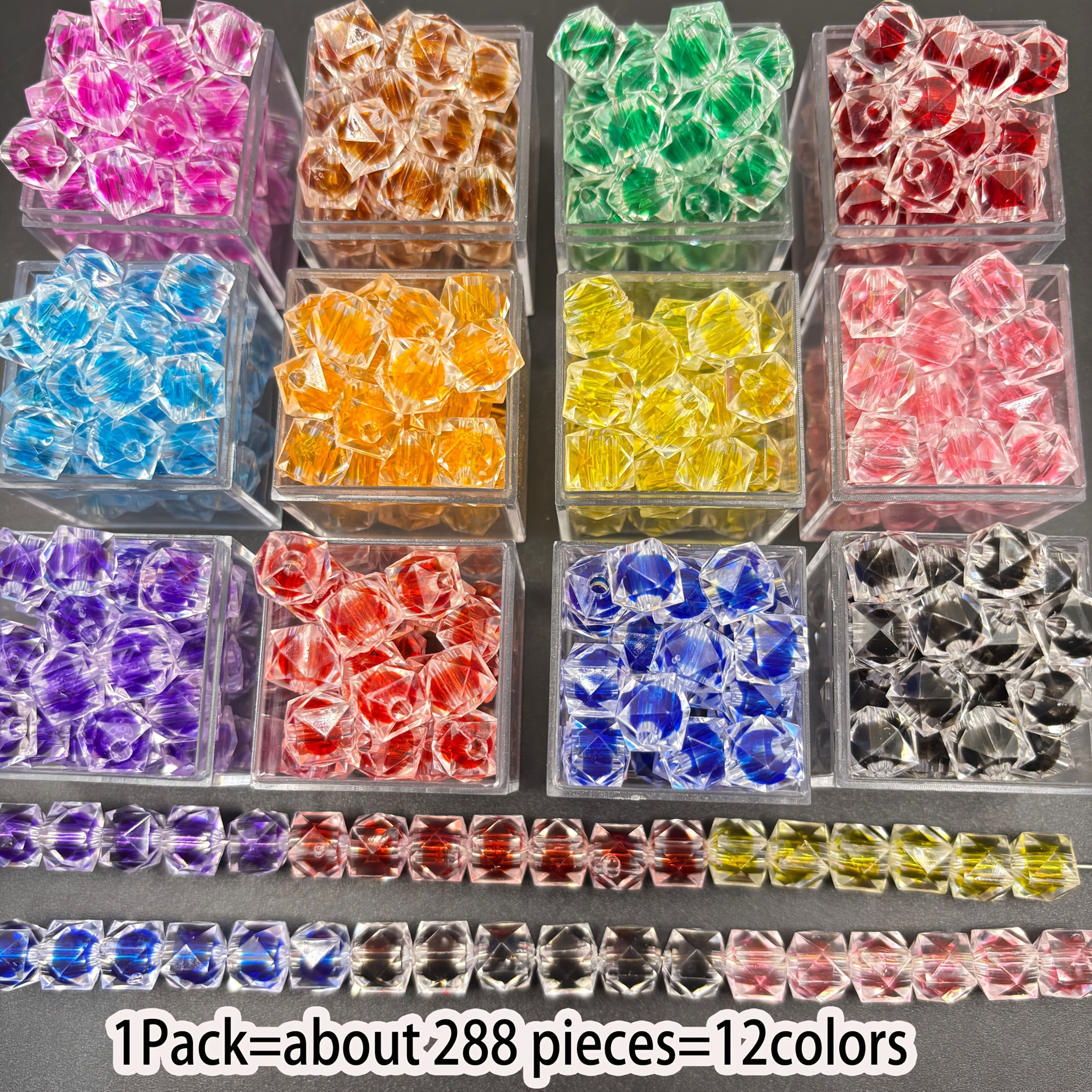 E-shop 12 Farben 288 Stück 10mm Facettierte Quadratische Perlen Acryl Lose Perlen Dekorative Perlen Geeignet für Armbänder, Schmuck, Schlüsselanhänger