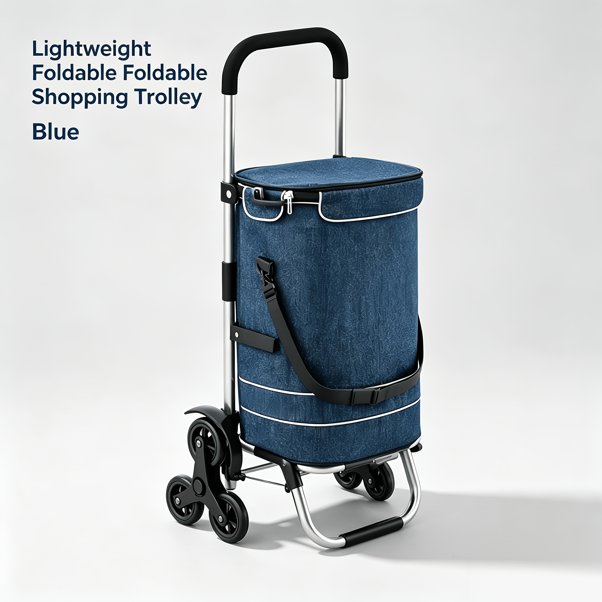 Image of Foldable Shopping Trolley With Stair Climbing Wheels, 60kg Load Capacity Aluminium Frame Lightweight Grocery Cart, Collapsible Shopping Cart With Reinforced Bag For Grocery Laundry Home Use
