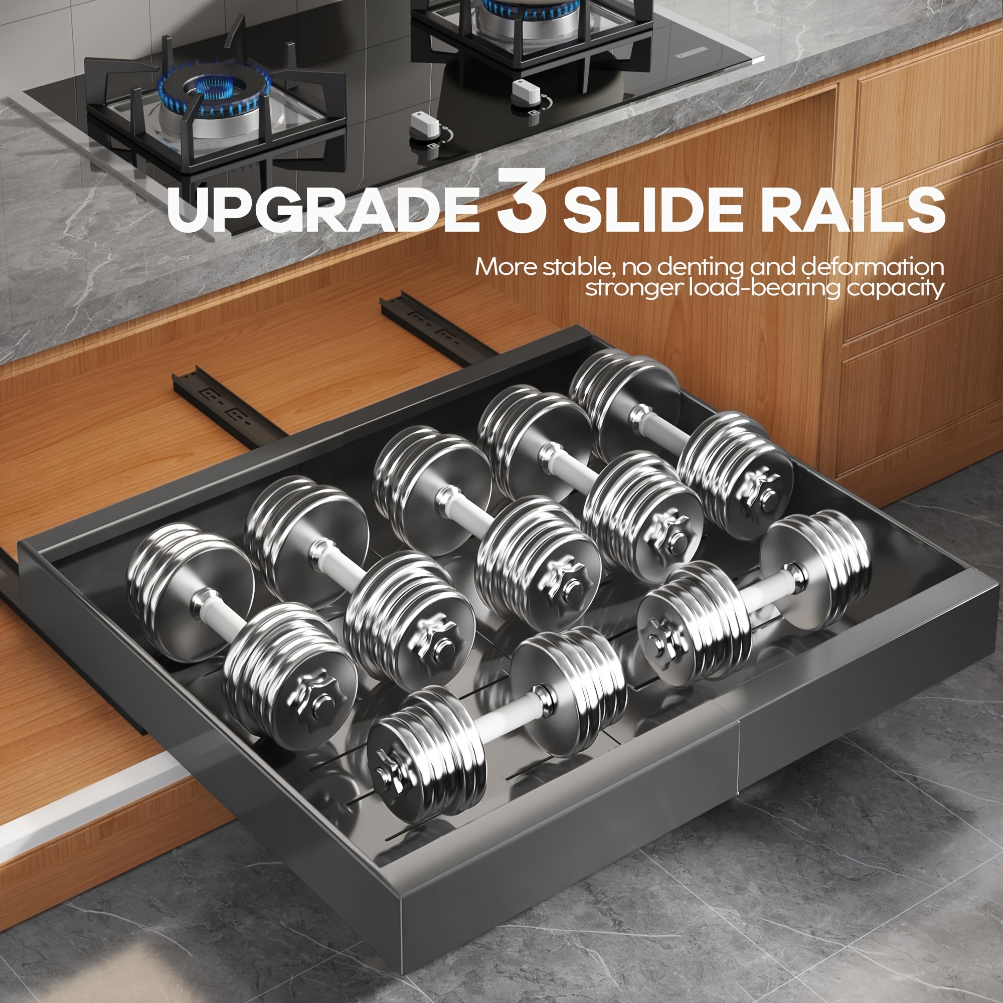 A Set Of White Telescopic Drawers (32cm-52cm) | With 3 Rails, 6 Screws, And 3 Nano Tapes, Suitable For Kitchens, Bedrooms, Living Rooms, Garages | Metal, Varnished End, Brand: Cenlen