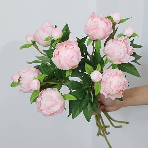 6 stk., realistiske forårsfarvede 2-hovedede pæon kunstige blomster, falske blomster, blød berøring, stue spisebord blomsterdekoration, event festarrangement, valentinsdag, dag, thanksgiving, forårs sommer dekoration