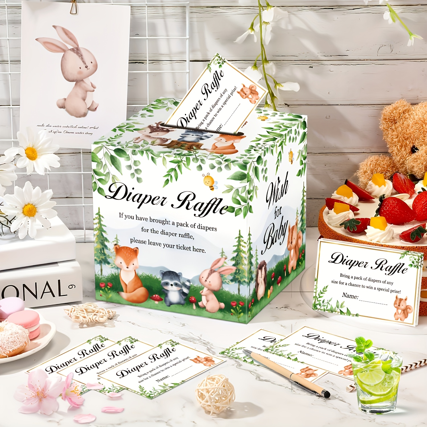 bear theme diaper raffle box giveaway party tickets brown Temu