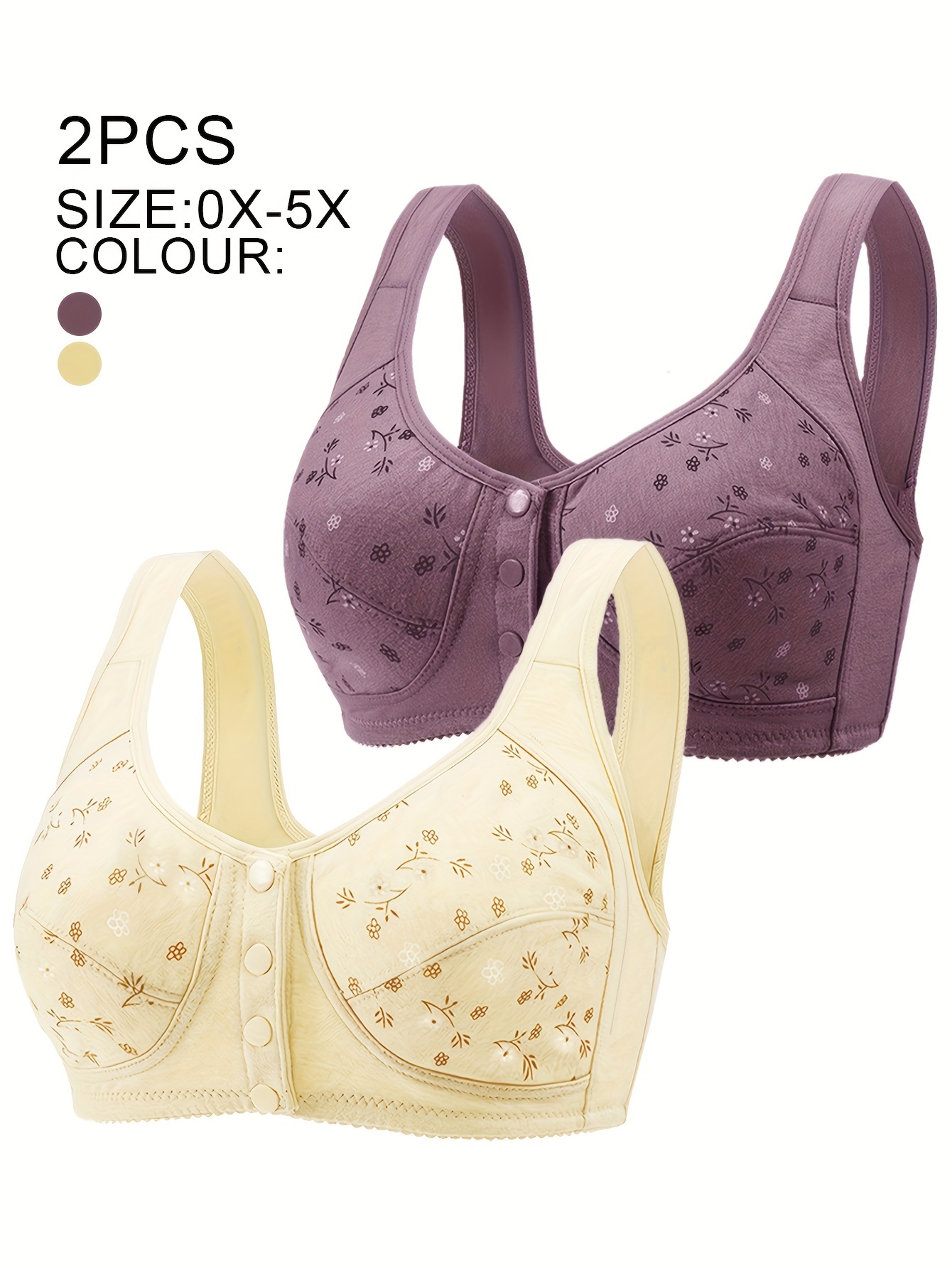 2pcs Women'S Plus Size Soft Bra Set - Elegant Front Closure Bra & Camisole with Random Floral Print, No Padding, Wireless Support for Spring/Summer, Comfortable Undergarment, Casual Attire, Elegant Undergarment, No Padding Bra