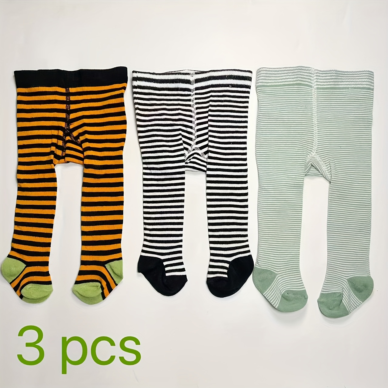 Image of 3pcs, Striped Footed Tights, Infant Striped Solid Color Footed Tights, Comfortable And Soft Boys' And Girls' Opaque Tights - And And Colorful Stripes
