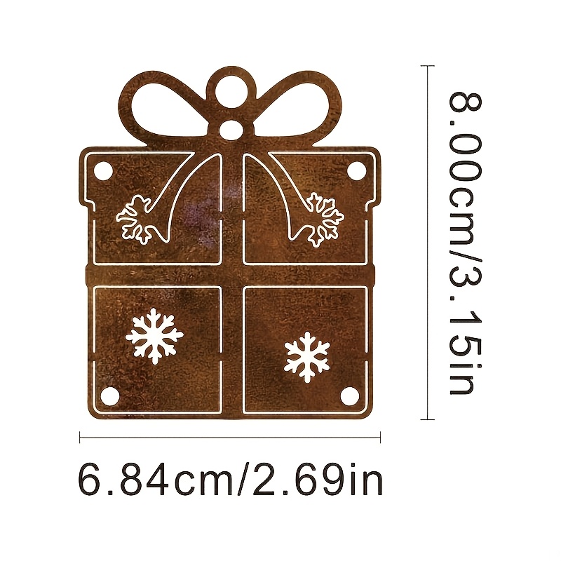 TEMU Vintage Rusty Christmas Gift Box Metal Ornament, Elegant Snowflake Cutout Design, Perfect For Christmas Tree, Outdoor Decor, Car Hanging, New