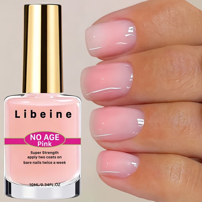 Libeine Natural Pink Nail Strengthener - 10ml, Dries To Fill Uneven Surfaces. Apply 2 Coats Weekly On Nails For And Protection Against