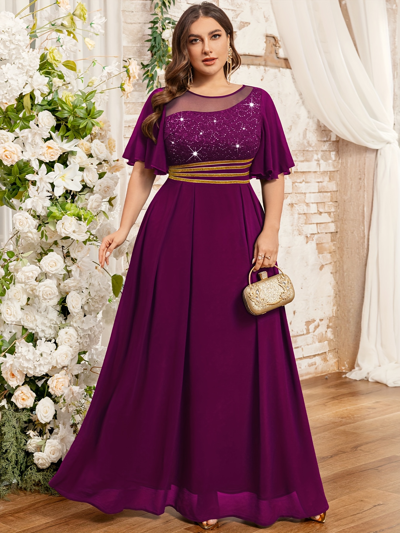white christmas dresses Elegant Round Neck Lace Applique Chiffon Mother of the Bride Dress –  FancyVestido main image 0