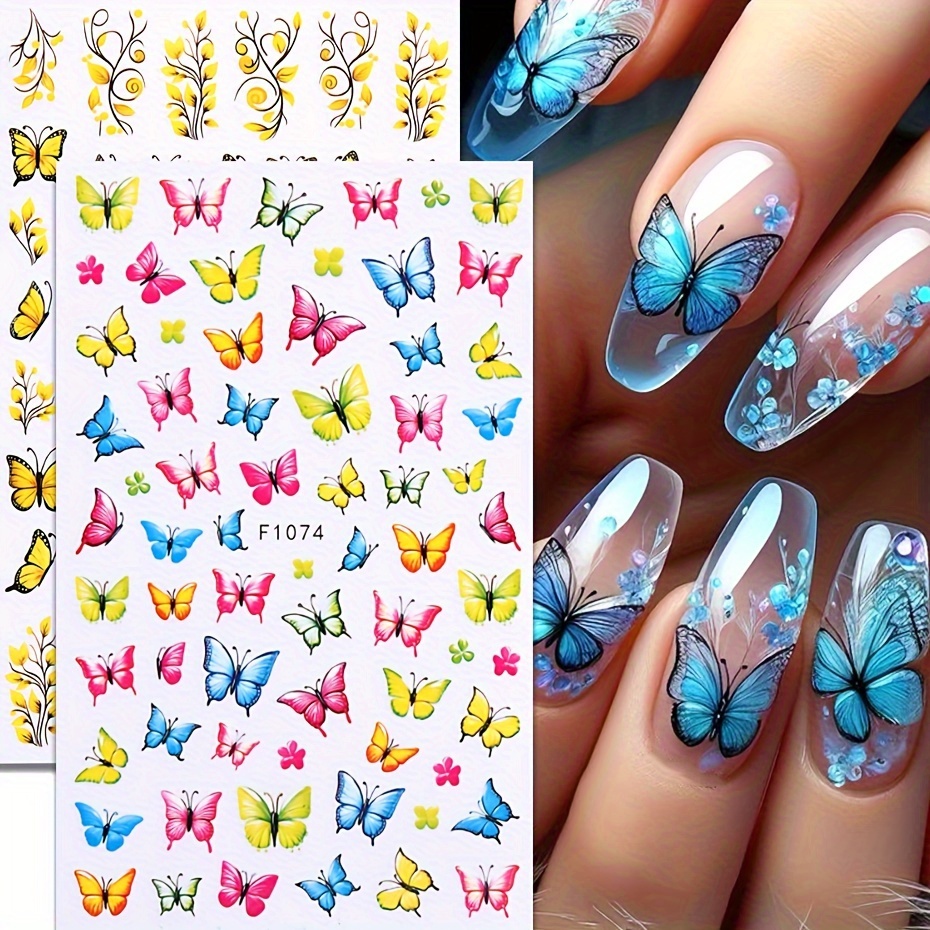 

2pcs & Floral Nail Art Stickers - Self-adhesive, Sparkle Decals For Easy Manicure