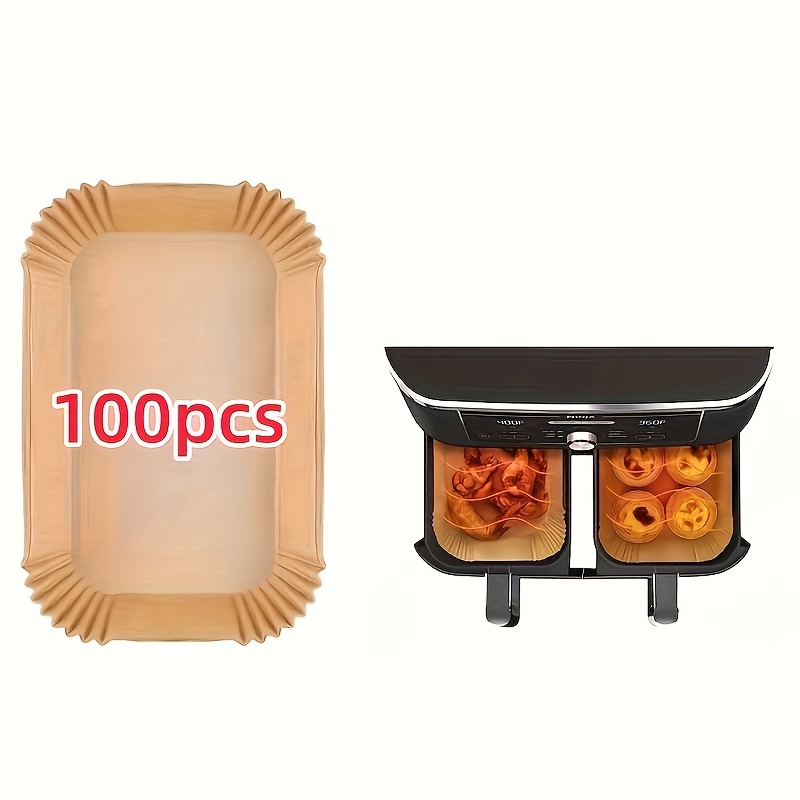 TEMU 50/100pcs Of Disposable Paper Baking Liners For Air Fryers, Parchment Paper Suitable For Dual Air Fryers, Air Fryer Accessories, Oil-proof And