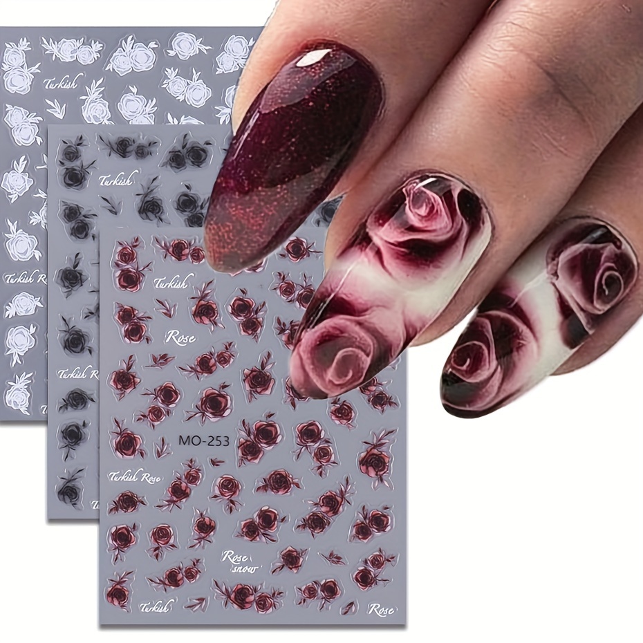 

3pcs Vintage Nail Art Stickers - Self-adhesive, Glitter Accents For Diy Manicure & Pedicure Decorations