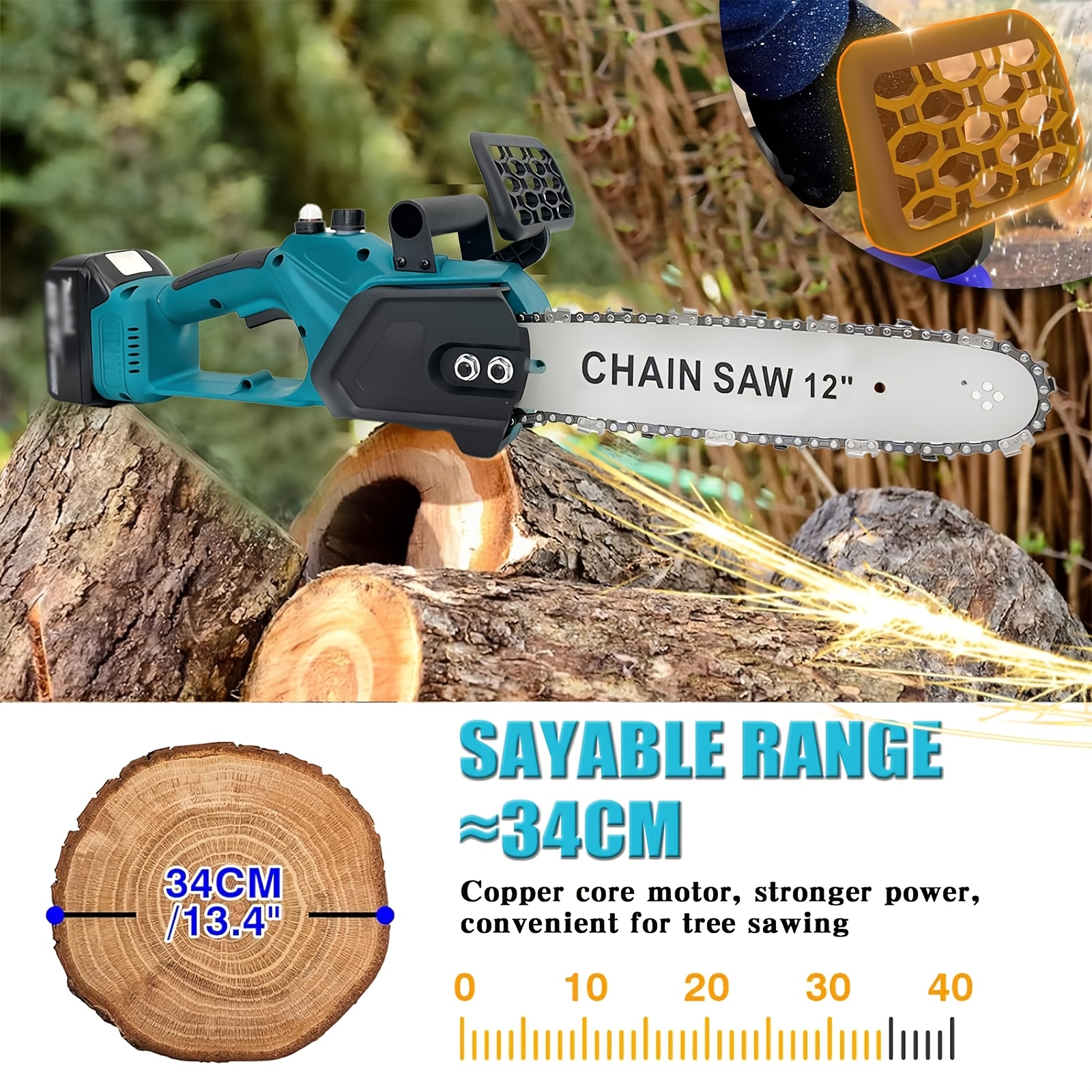 Безчетков верижен трион 18V, съвместим с батерия Makita DUC307ZX2 18V, 30.48 см верижен трион с 2x5000mAh батерии, едноръчен трион за градински ножици, секачи и рязане на дърва (без зарядно устройство)