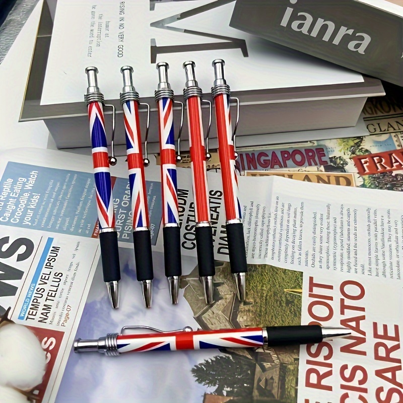 

6pcs Patriotic England Flag Ballpoint Pens, 1.0mm Black Ink - Smooth Writing & Signature For Office And Study