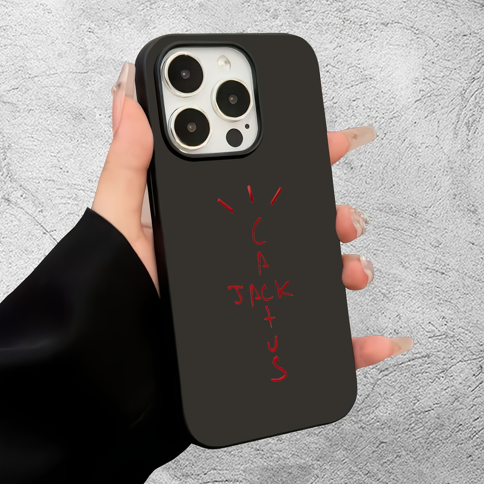 TEMU Phone Case: A Black Phone Case Featuring A Red "" Design, This Stylish And Popular Product Boasts A Unique Pattern. A Brand-new Matte Phone Case
