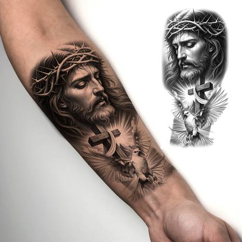 1 sheet jesus cross thorns temporary tattoos suitable for women men waterproof realistic religious body stickers with cross thorns designs for hands feet neck thighs forearm long lasting tattoo for church events