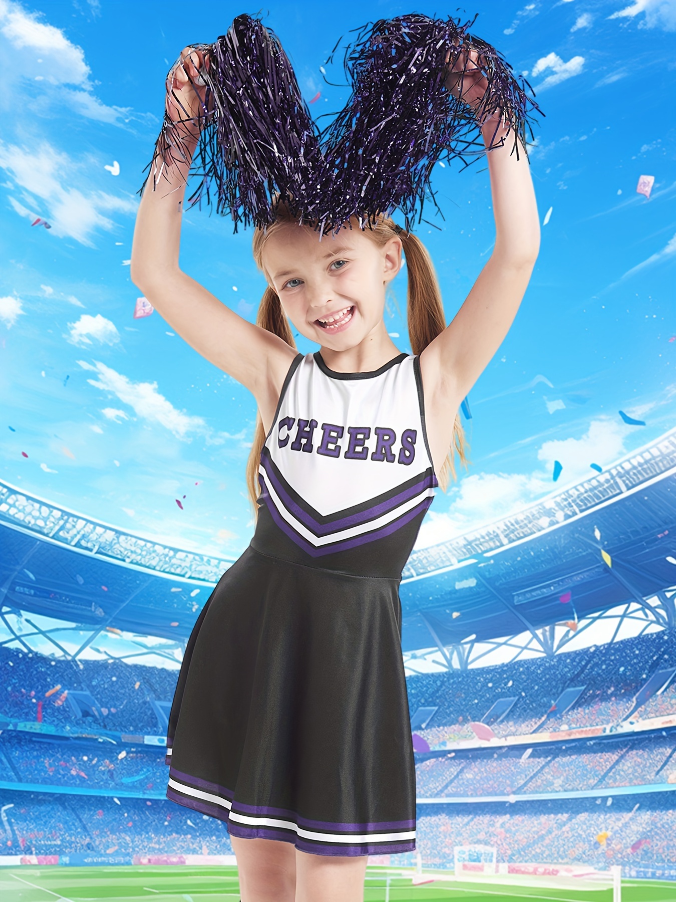 Sinmoe Cheerleader Kostüm-Set – 2 Pompons, Haarschleife, Socken Für Halloween & Sport