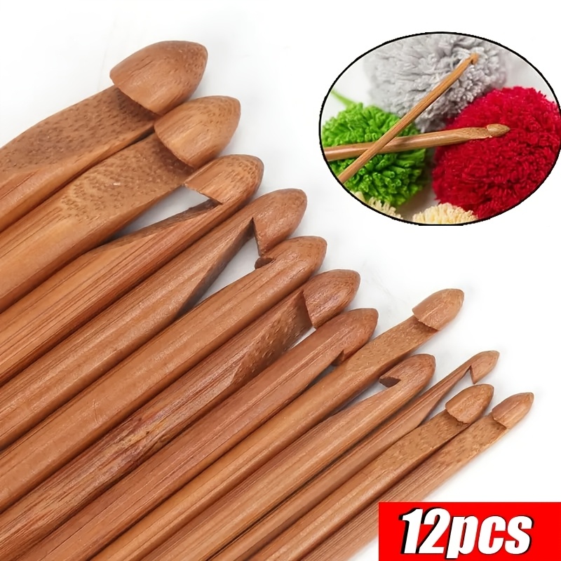 

12pcs/set Diy Crochet Hook Set With Bamboo Handle Crochet Hook Weaving Tool Crafts 3mm-10mm