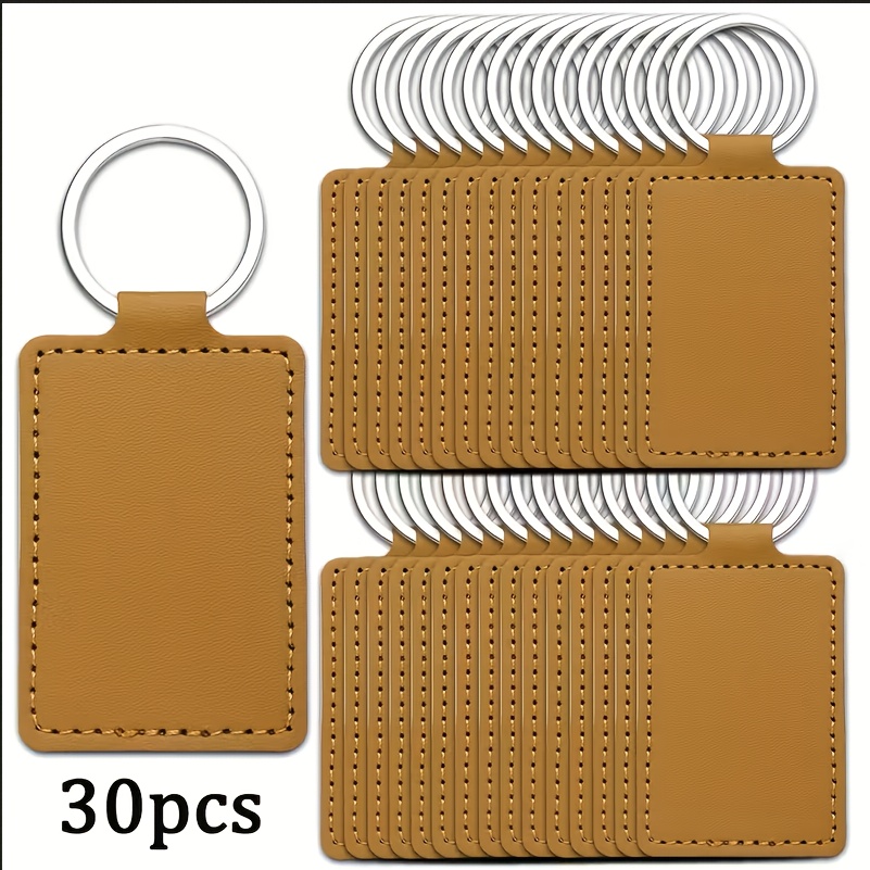 TEMU Kit de 30 porte-clés en PU, de porte-clés rectangulaires avec anneaux porte-clés, porte-clés en PU pour laser, estampage pour loisirs créatifs