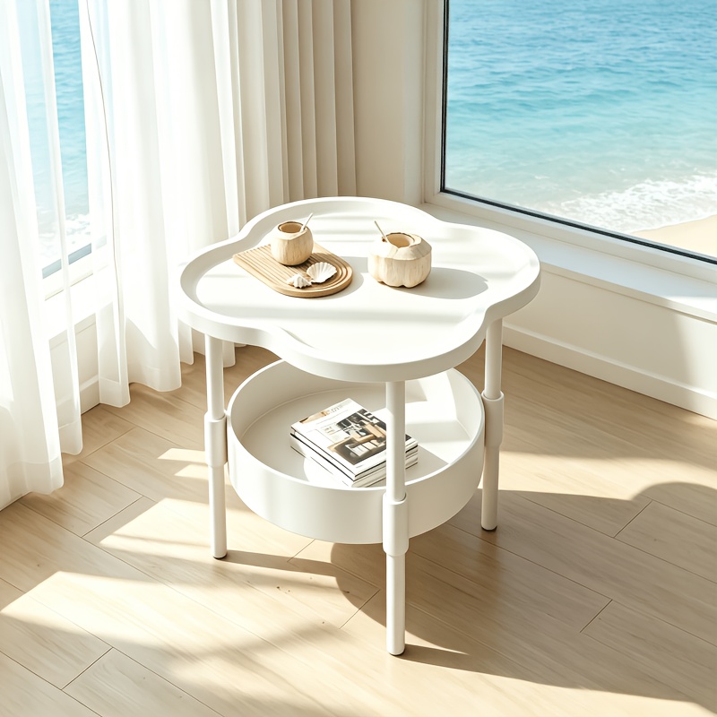 TEMU Modern Minimalist Small Coffee Table - 2-tier With Storage Shelf, Space-saving Sofa Side Table, Durable Plastic Assembly, Suitable For