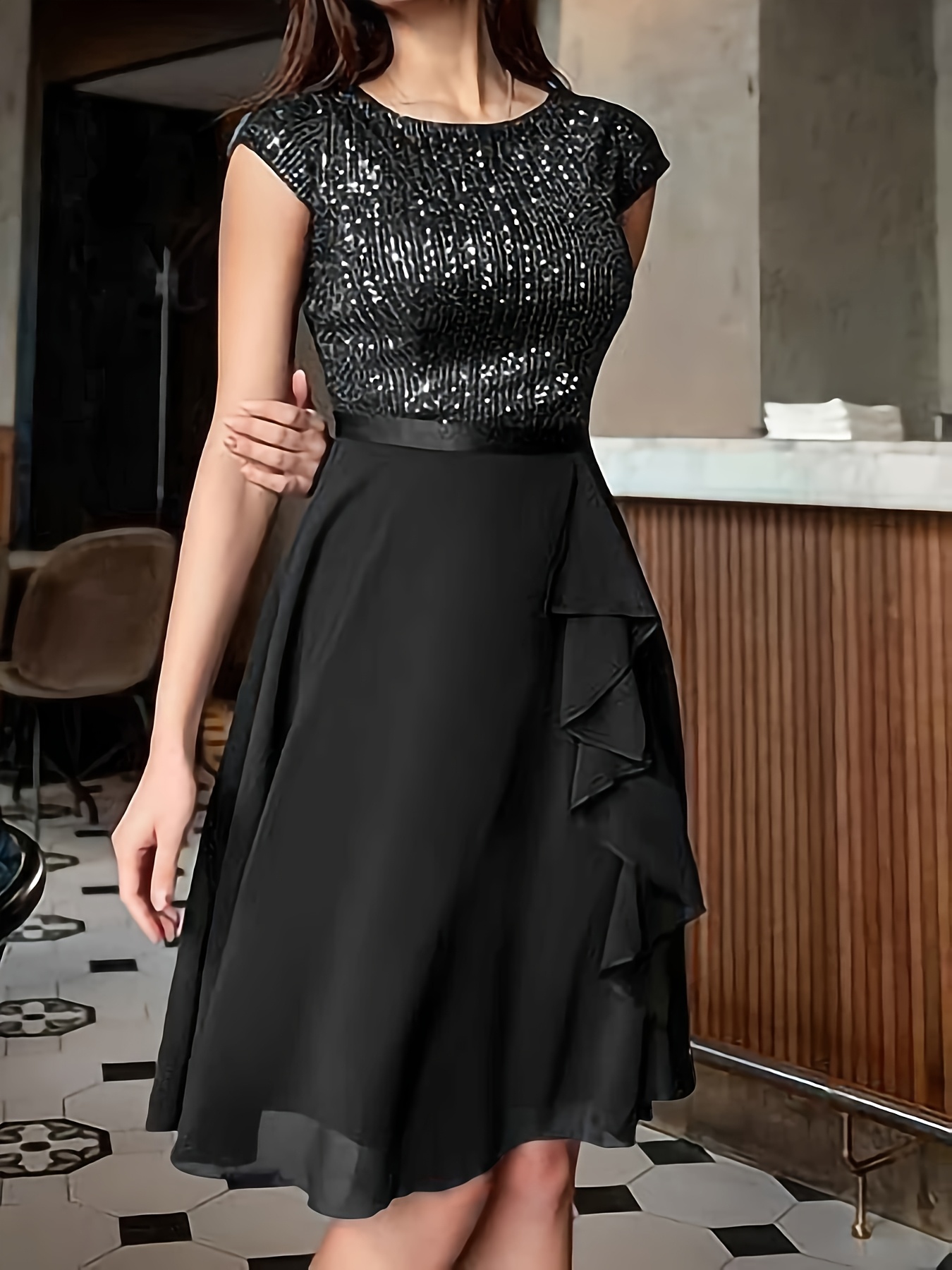 Sheath Dress Amazon Ladies Black Dresses Fashion Black Dress Cocktail Dress  For Older Lady Elegant Black Sequin Evening Gown Womens Tent Shaped