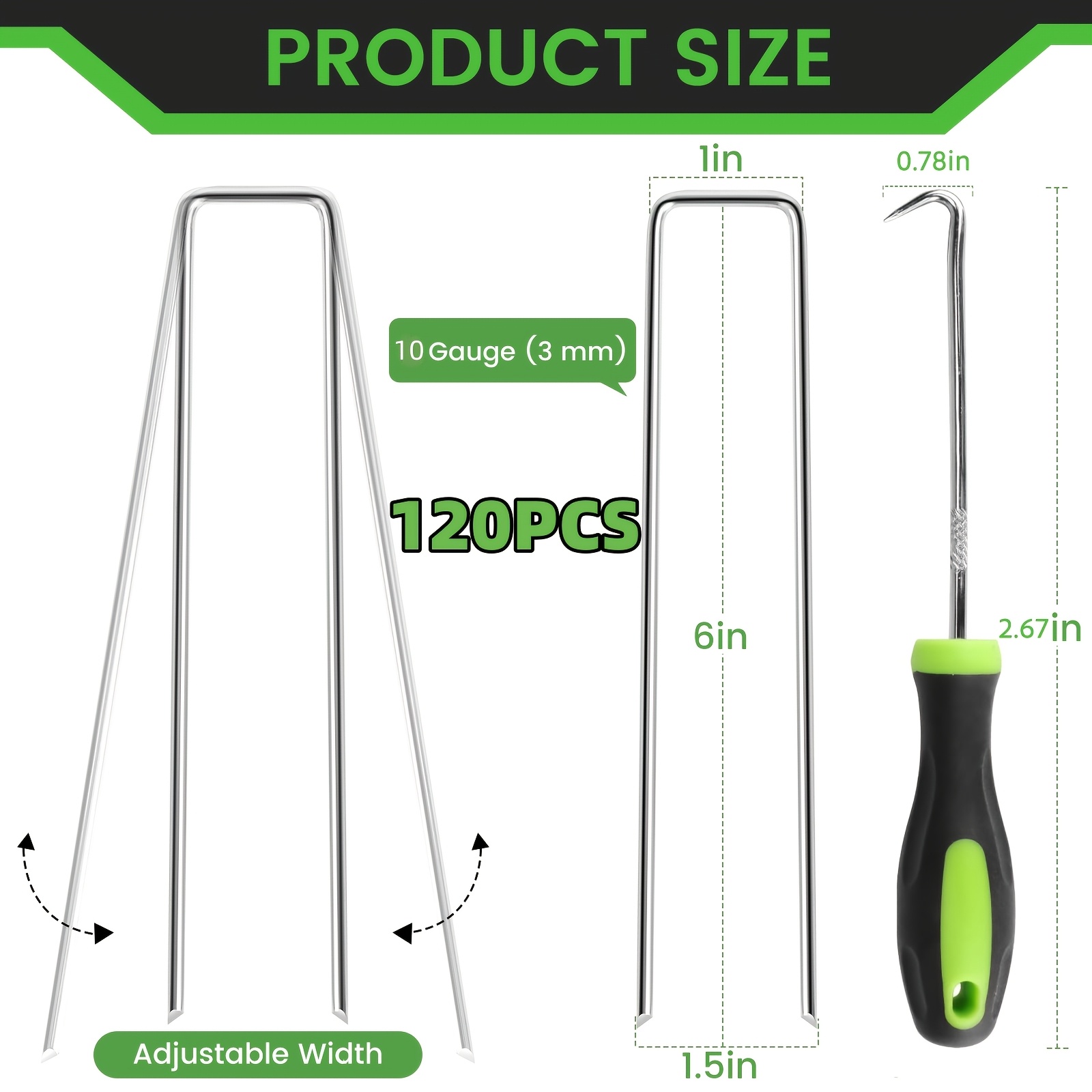 TEMU 120/200 Pack 6 Inch Galvanized Landscape Garden Stakes With Toggle Hook, Plant Cover Stakes Lawn Fence Stakes For Landscaping Securing Weed