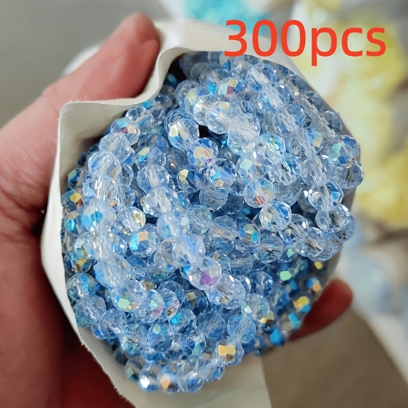 TEMU 300pcs Perles en Verre à Paillettes AB 6mm avec Trous - AB Iridescentes Adaptées à la Fabrication de Bijoux DIY, Perles d'Espacement Rondes pour