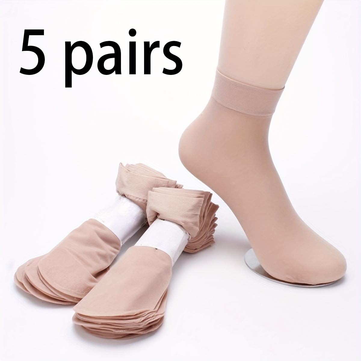 E-shop 5 Paar elegante, einfarbige Stahlstrümpfe für Damen, bequeme und weiche kurze Socken, Anti-Snag, verschleißfest, atmungsaktiv, leichte und dünne