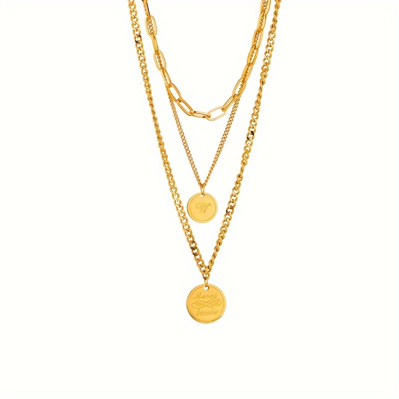 Image of Gold-plated Stainless Letter Three-layer Necklace, And Fashionable, Minimalist And Fashionable, Retro And Versatile, Suitable For Street Women, Daily Commuting, Vacation, Party, And Party Wear