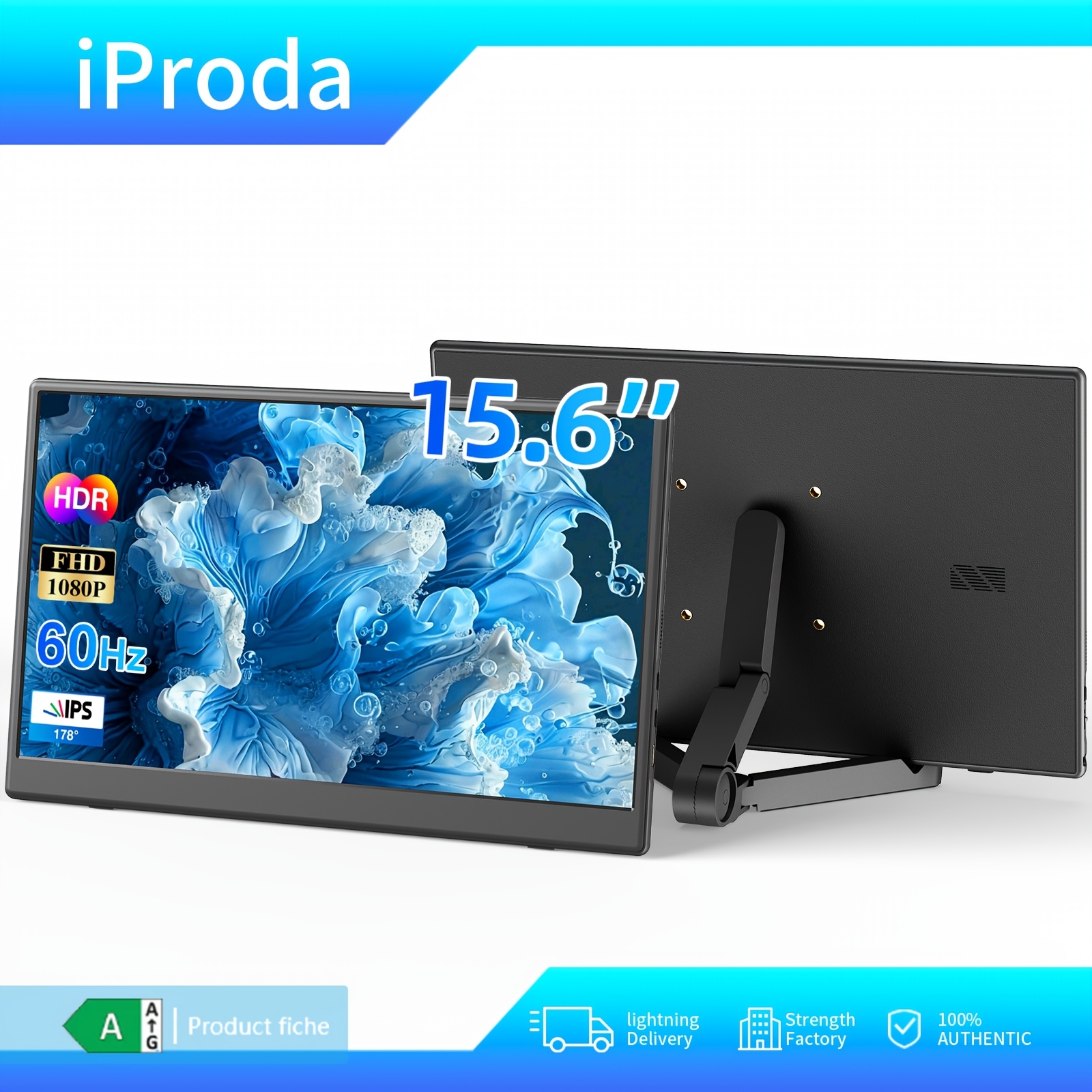 15,6-palčni brezžični prenosni projekcijo, 1080P FHD IPS z WiFi igralnim zaslonom, 60 Hz z dvojnimi zvočniki in vrtljivim stojalom, podpira /