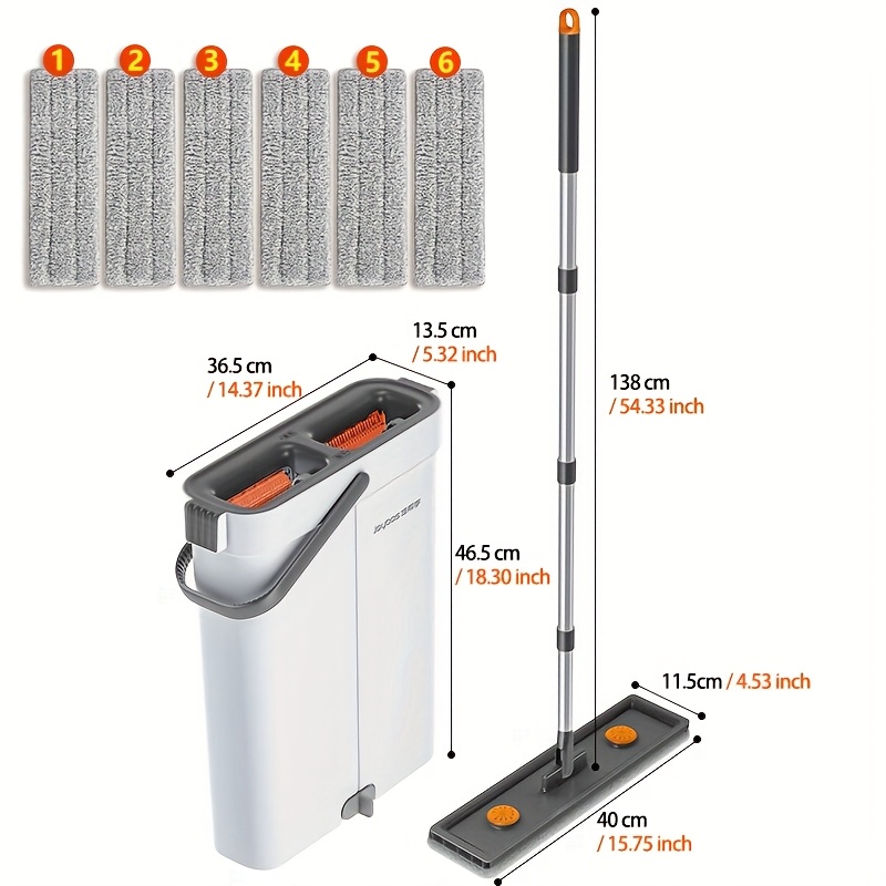 TEMU Mop And Bucket With Wringer Set, Hands Floor Mop And Bucket, 55" Mop With 6 Reusable Microfiber Pads, Wet And Dry Use, Floor Cleaning System