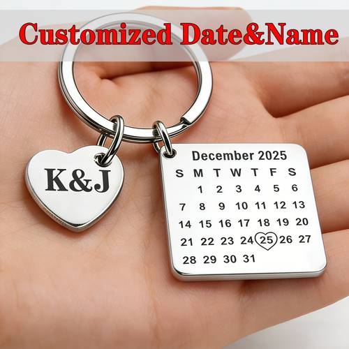 1pc customized date name stainless steel keychain couple wedding anniversary romantic birthday gift valentines day family student birthday gift