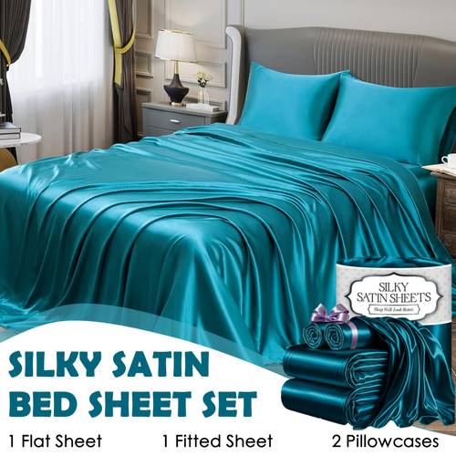 4pcs satin bed sheets luxury y queen size bedding than wrinkle free with 16 deep pocket fitted sheet hair skin gifts for women