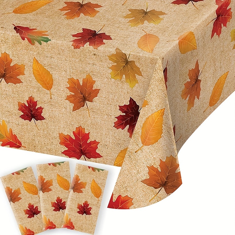 

3 Autumn Maple Leaf Disposable Tablecloths, Thanksgiving Plastic Tablecloths, Rectangular Waterproof Tablecloths, Holiday Party Supplies