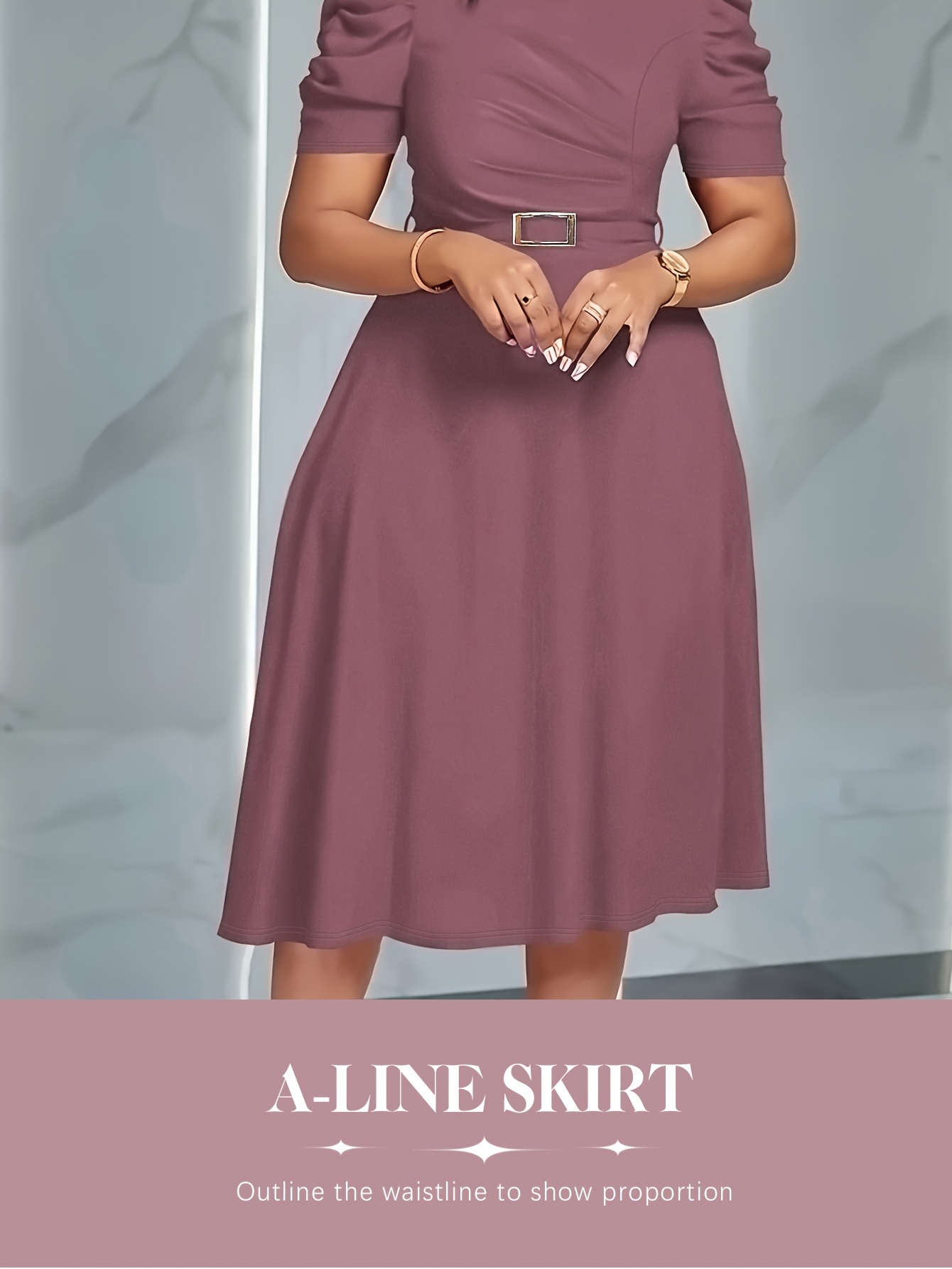 Elegant V-Neck Midi Dress with Ruffle Details | Solid Color Short Sleeve, Waist Belt, Flowing Skirt for Spring/Summer, Comfortable And Stylish Fit And Flare Silhouette