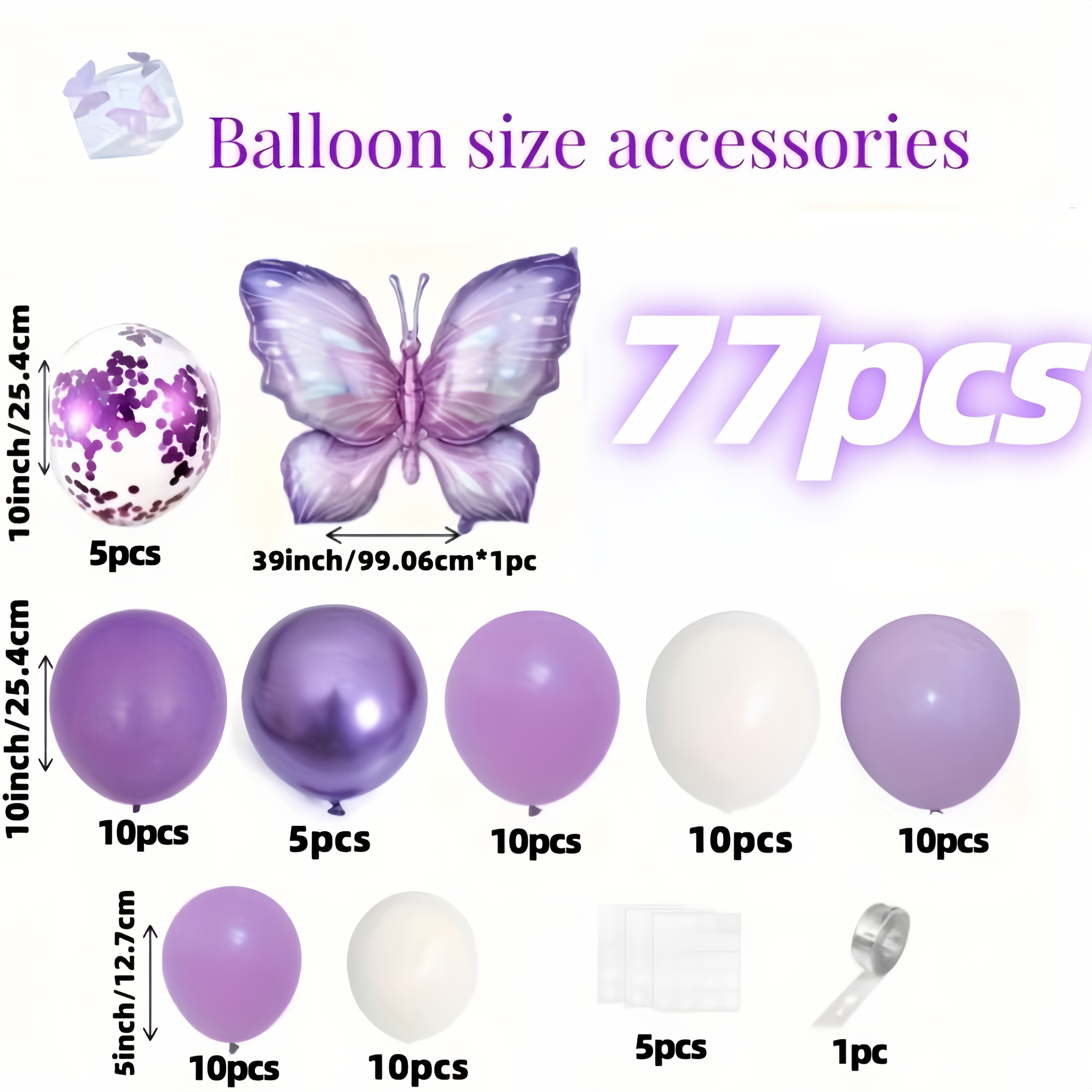 TEMU Set di palloncini a sfumata viola da 77 pezzi, palloncini viola e in metallo, con palloncini in alluminio a forma di viola lavanda. per