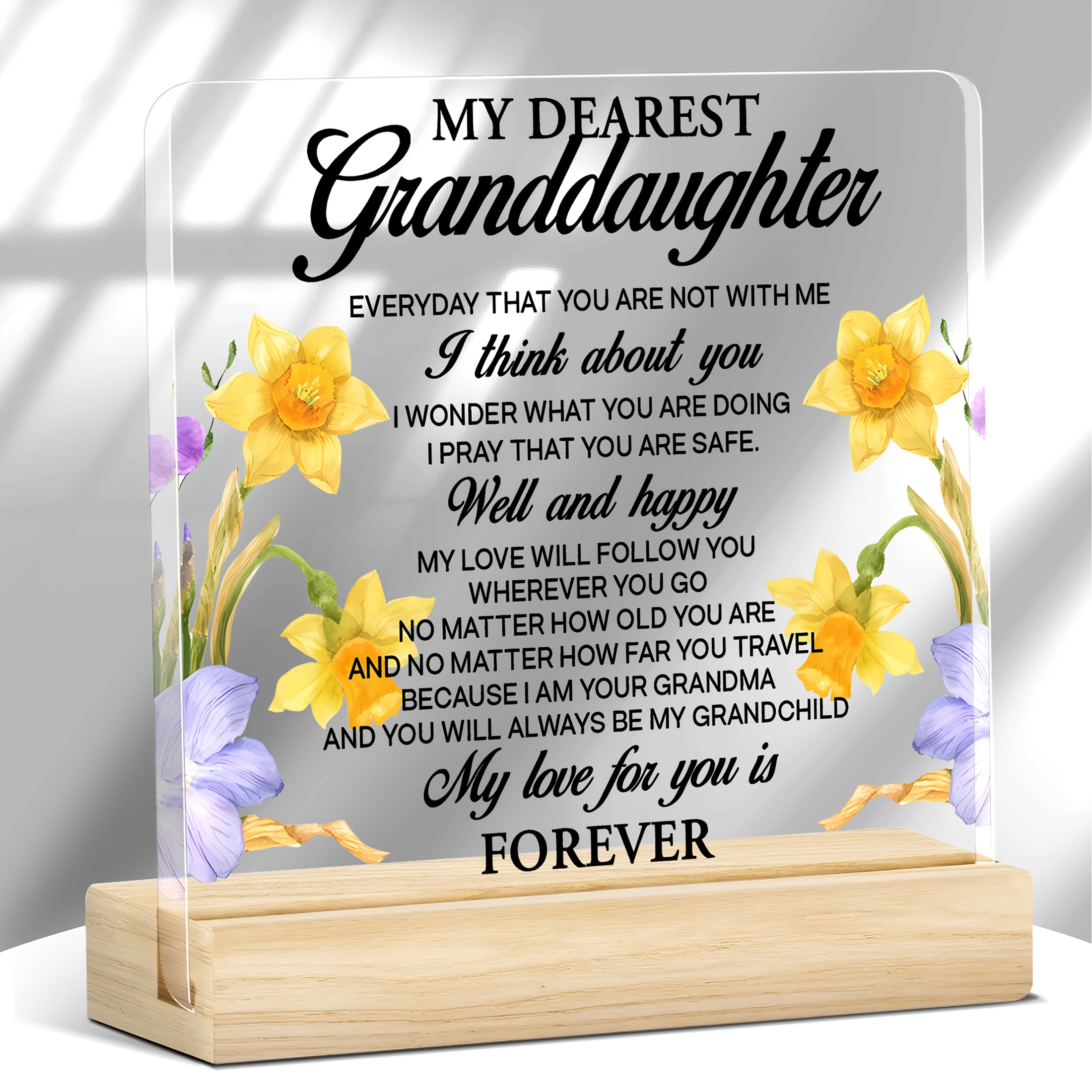 TEMU [2d Flat] [2d Flat] A Single Piece Of Acrylic Plaque For Granddaughters Featuring An Message, Complete With A Wooden Stand. This Desk Decoration