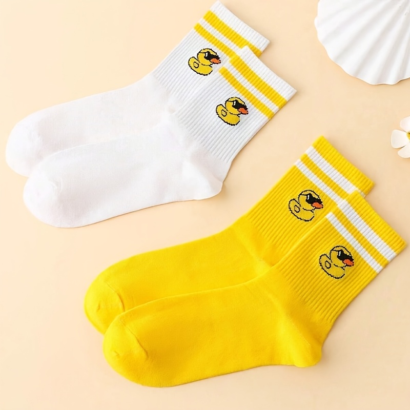 TEMU 2-pair Cute Striped Mid-calf Socks Suitable For Women &, Tunic Socks With Color Scheme, Soft Casual Daily Wear, Machine Washable For, , Everyday