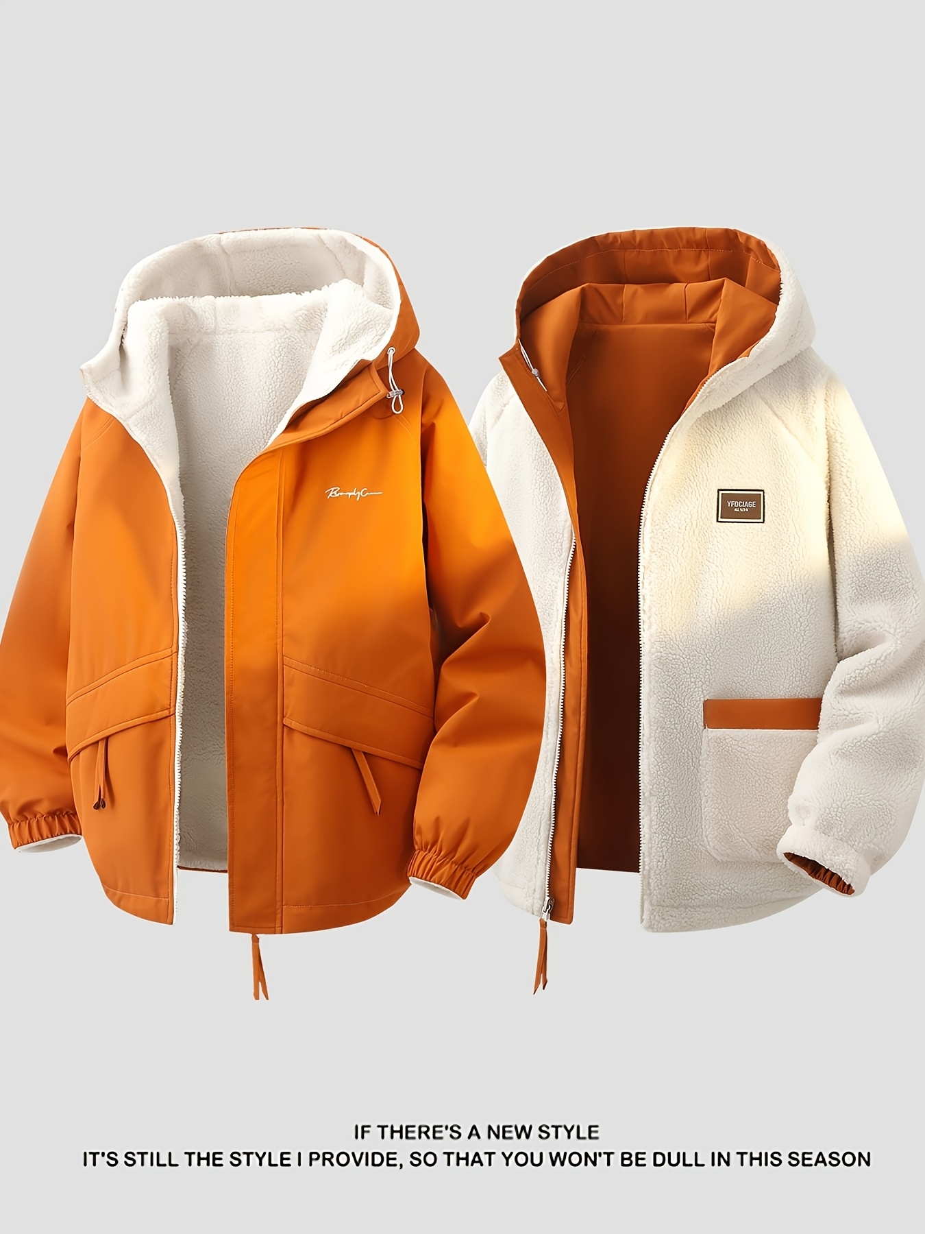 Men's Reversible Winter Hooded Jacket, Windproof & Warm