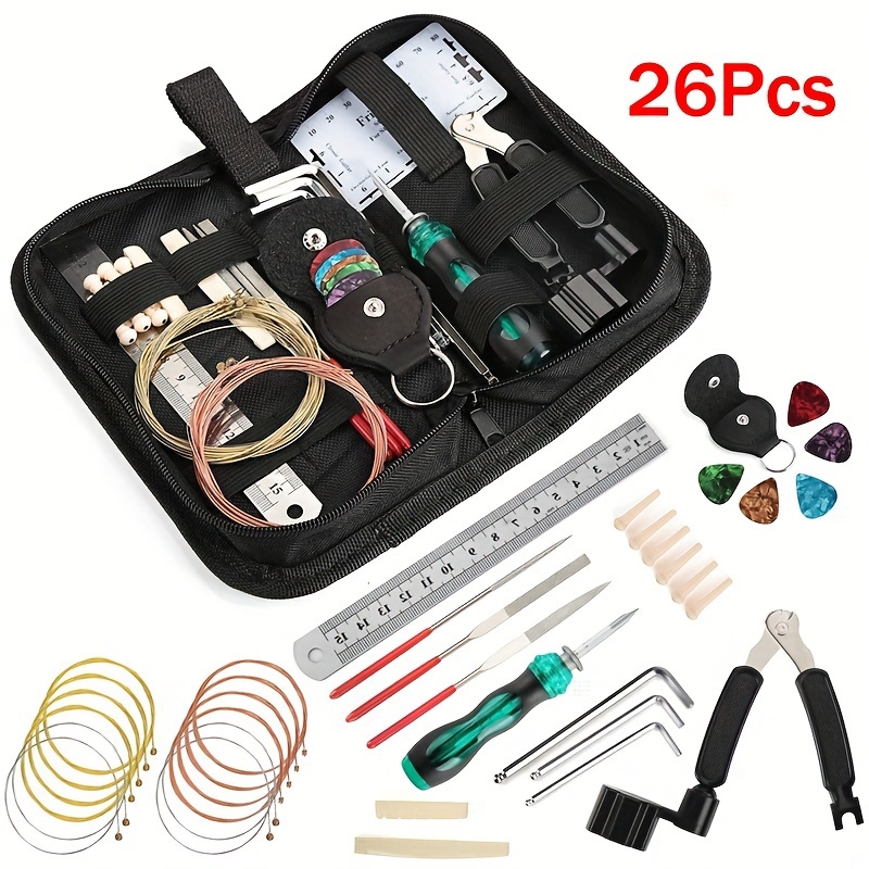 

Guitar Repair Kit Set - String Changing Tool, Tuning Wrench, File, Ruler, And Accessory Bag - Perfect And Guitar Enthusiasts