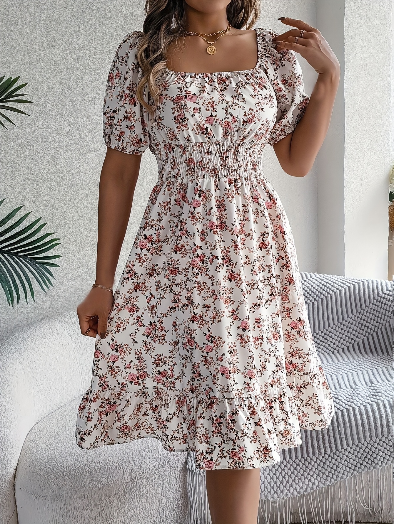 Women's 2025 Summer Tulip Petal Sleeve V-Neck Swing Sundress With Pockets - Loose Casual Plain Or Printed Dresses